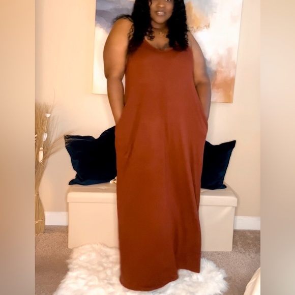 Rust Color Spaghetti Strap Maxi Dress - Picture 2 of 4